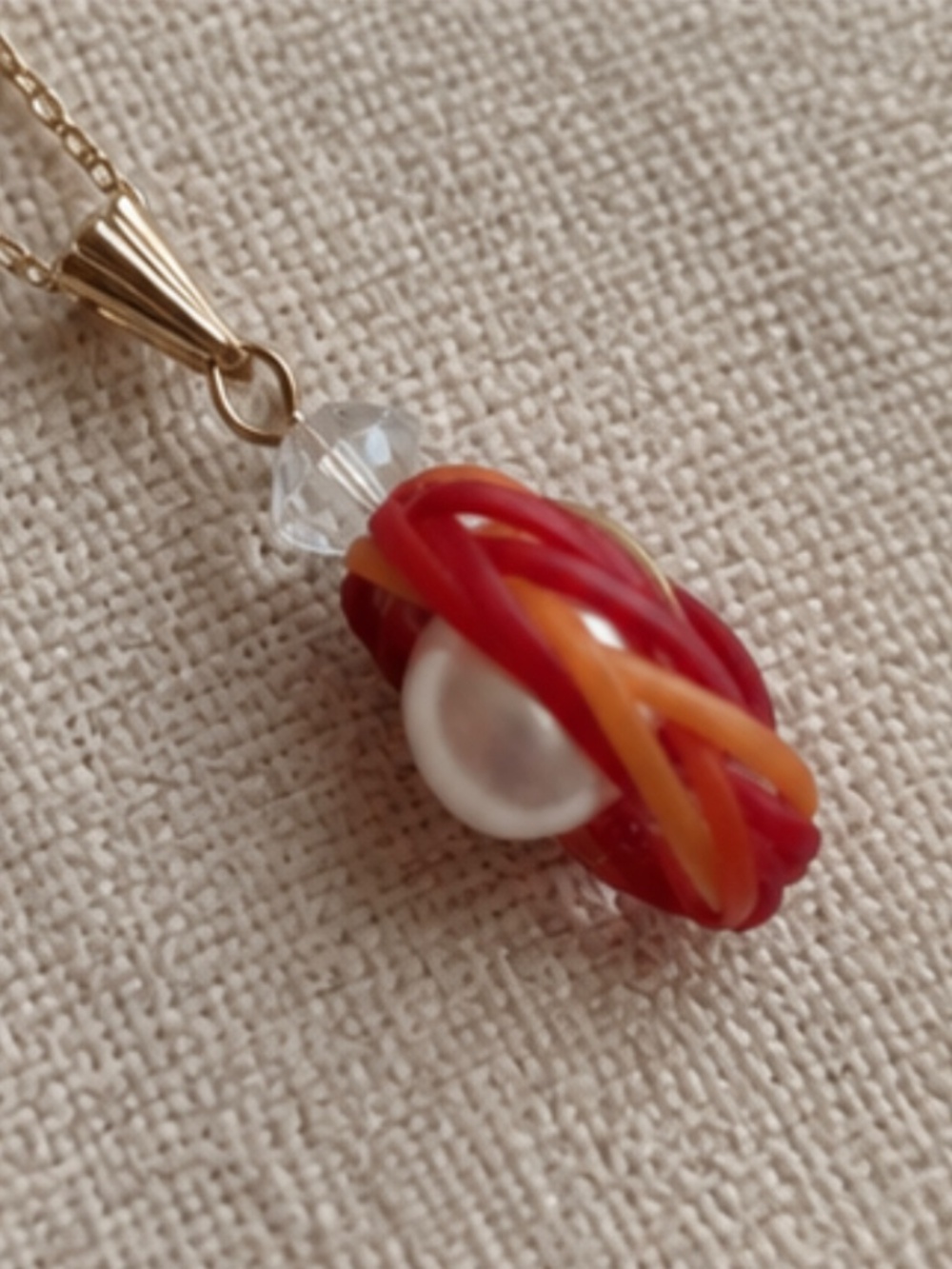Red & Orange Knot Pearl Necklace - Picture 2 of 4